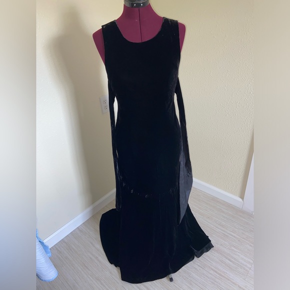 90s vinntage black velvet long dress
